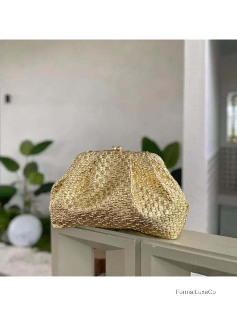 Elegant Woven Clutch Purse with Chain Strap Faux Leather Evening Bag